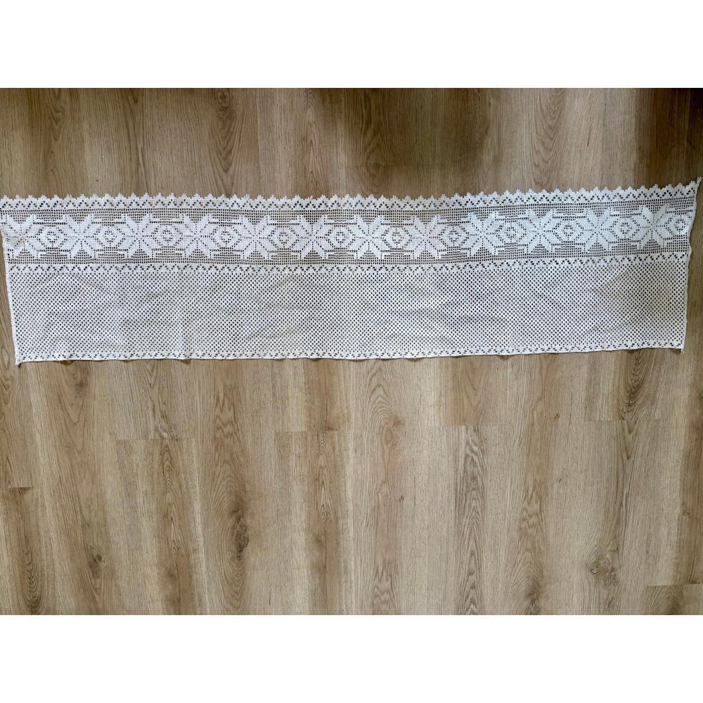 Vintage White Crochet Lace Table Runner Snowflake Star Pattern Valance 59x14.5